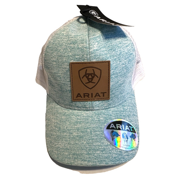 Ariat Hat Ladies Turquoise Logo Leather Patch Ponyflo Cap One Size Ponytail NWT - Picture 1 of 13